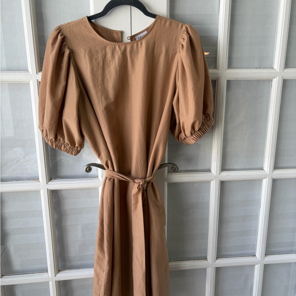 Vero Moda Tan Midi Dress with Puff Sleeves